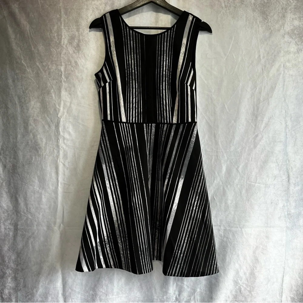 MARC New York Black Gray Vertical Stripes Sleeveless Fit and Flare Dress Size 4